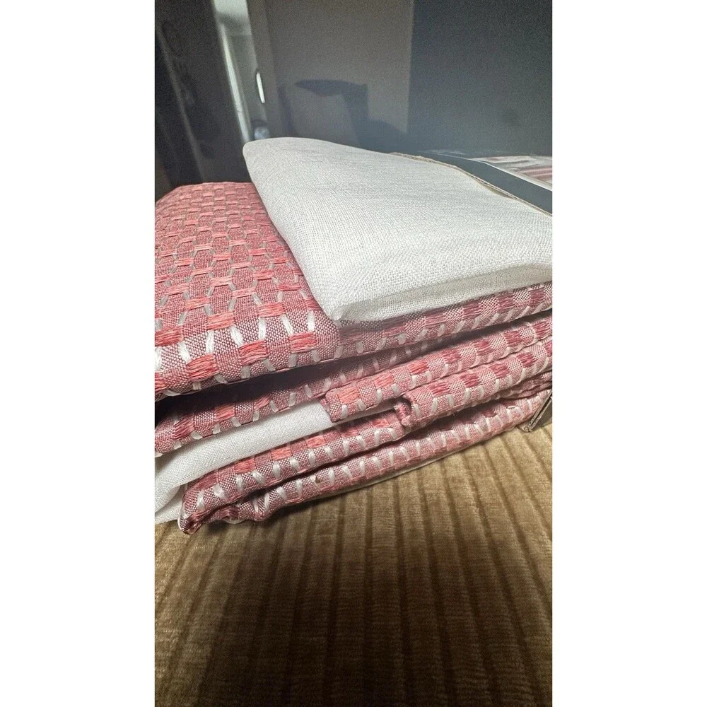 4 Piece Window Curtain Set 84 Inch Red White Sheer Light Filtering New